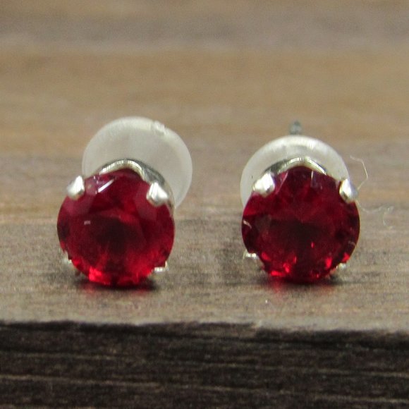 Jewelry - Sterling Silver Very Small Red CZ Stud Earrings